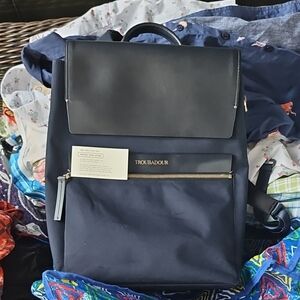Troubadour Ki Lightweight Dark Navy & Black Leather & Canvas Backpack Like New